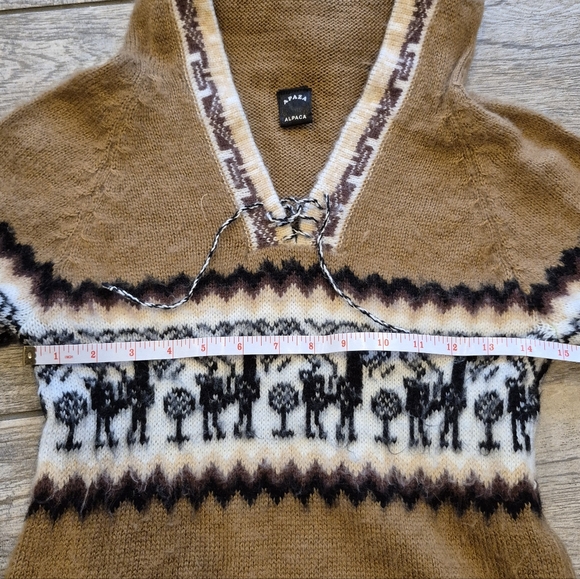 Apaza Alpaca Wool Blend Hoodie Tunic Sweater Llama Print Fringe Boho Small - Picture 11 of 11
